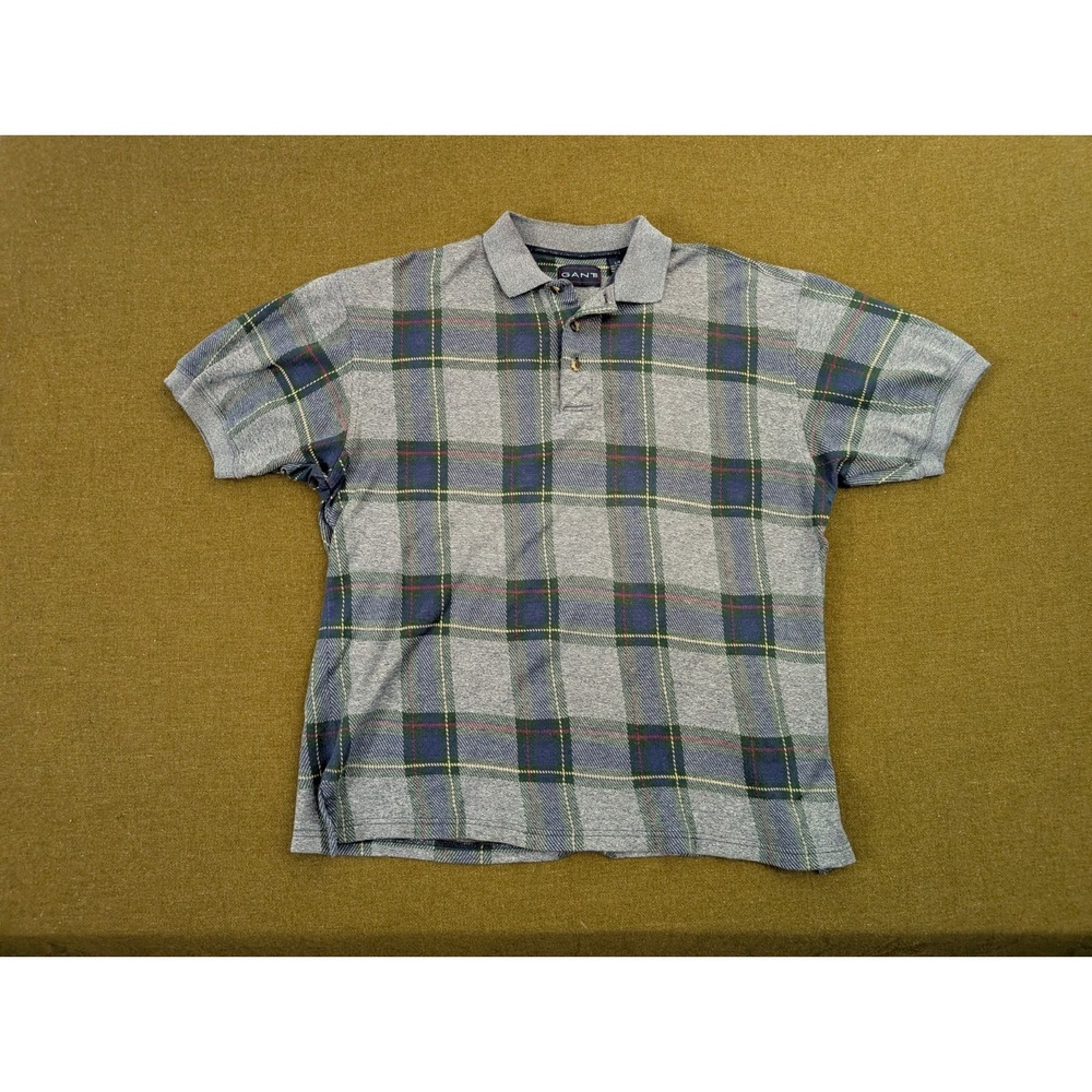 Vintage Gant Polo Shirt Mens Large Grey Black Stripe Short Sleeve Cotton USA Top